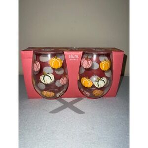 Elum Home Pumpkin Wine Tumbler Stemless Glass Fall Harvest 2pk 10oz